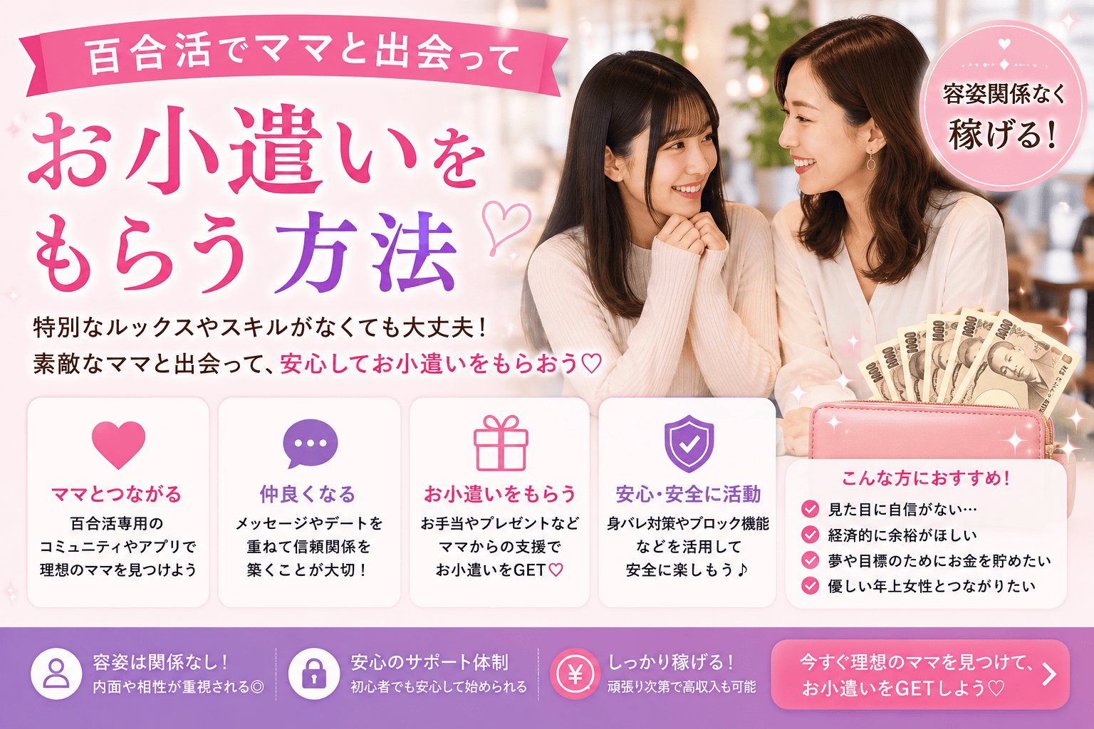 百合活でママと出会ってお小遣いをもらう方法｜容姿関係なく稼げる